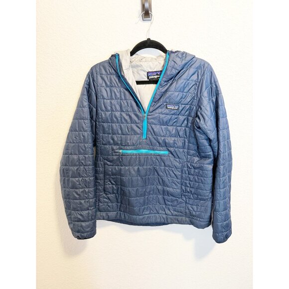 Patagonia Womens Nano Puff Bivy Pullover Insulated Hooded Half Zip Blue Medium - Picture 2 of 7